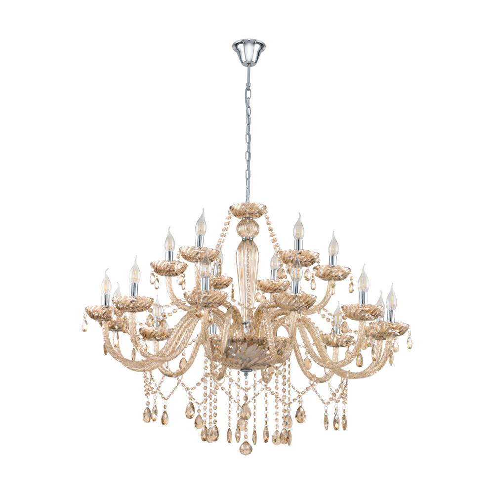 Κρεμαστό Φωτιστικό Πολυέλαιος Γυάλινος Σε Χρώμα Κονιάκ Ø100cm 18x 40W E14 BASILANO Eglo