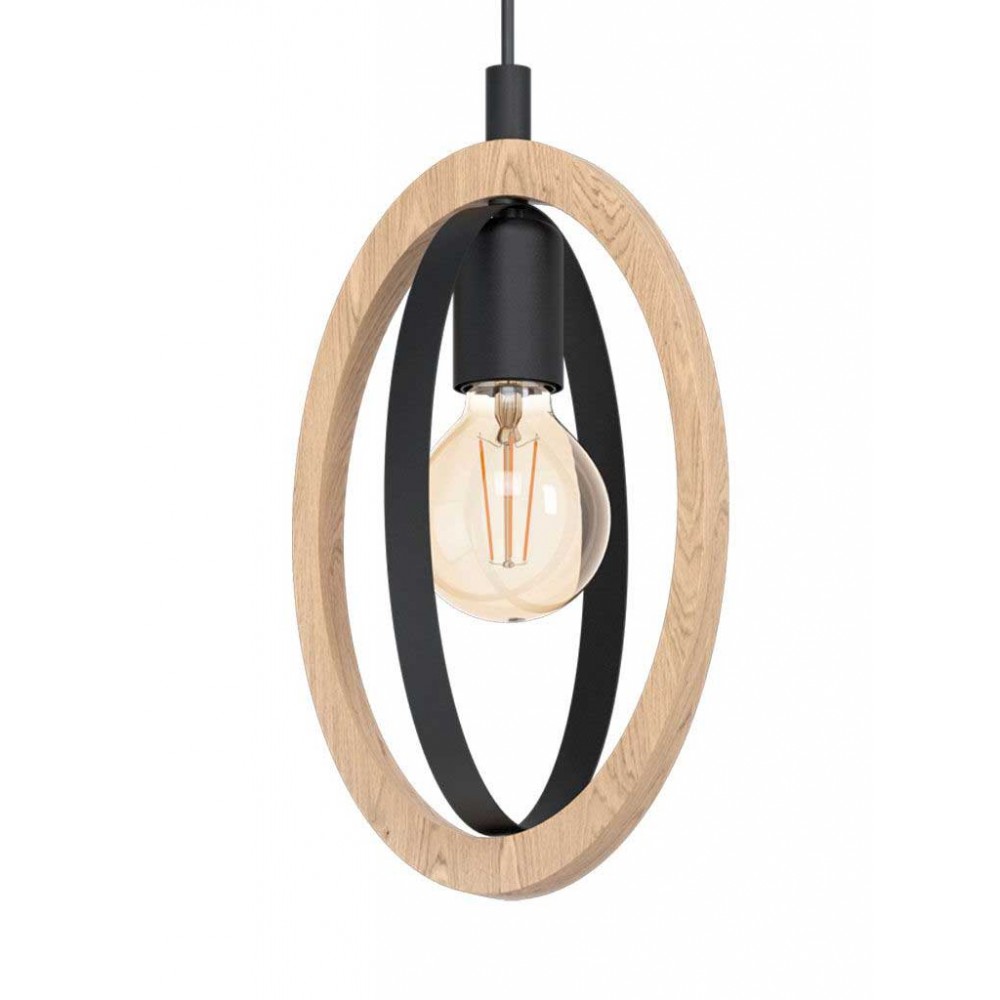 Vintage Κρεμαστό Φωτιστικό Από Μέταλλο Και Ξύλο Μονόφωτο 1x40W E27 BASILDON - Eglo