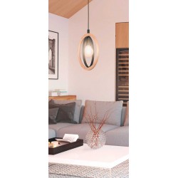 Vintage Κρεμαστό Φωτιστικό Από Μέταλλο Και Ξύλο Μονόφωτο 1x40W E27 BASILDON - Eglo