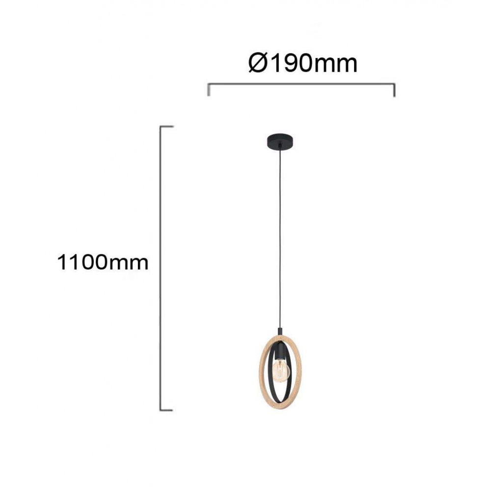 Vintage Κρεμαστό Φωτιστικό Από Μέταλλο Και Ξύλο Μονόφωτο 1x40W E27 BASILDON - Eglo