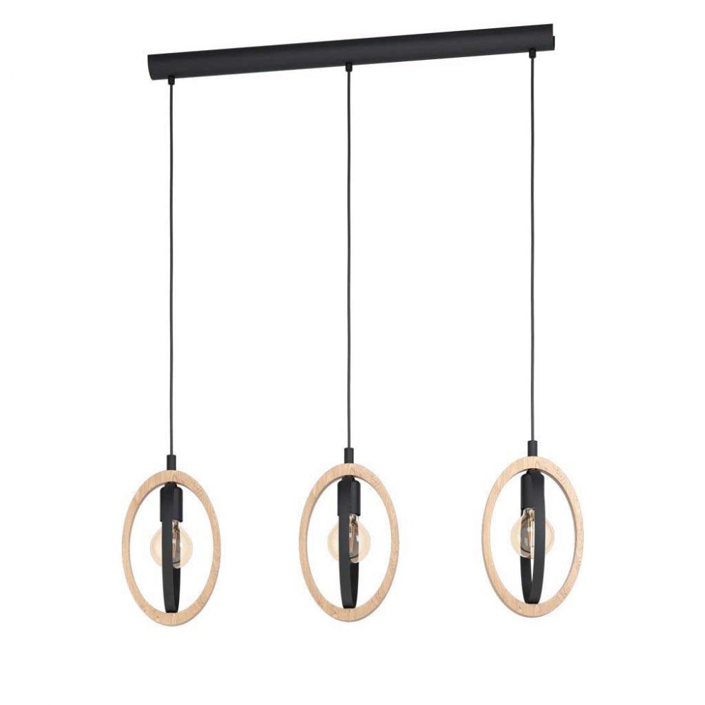 Vintage Κρεμαστό Φωτιστικό Από Μέταλλο Και Ξύλο Τρίφωτο Σε Ράγα 3x40W E27 BASILDON - Eglo