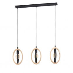 Vintage Κρεμαστό Φωτιστικό Από Μέταλλο Και Ξύλο Τρίφωτο Σε Ράγα 3x40W E27 BASILDON - Eglo