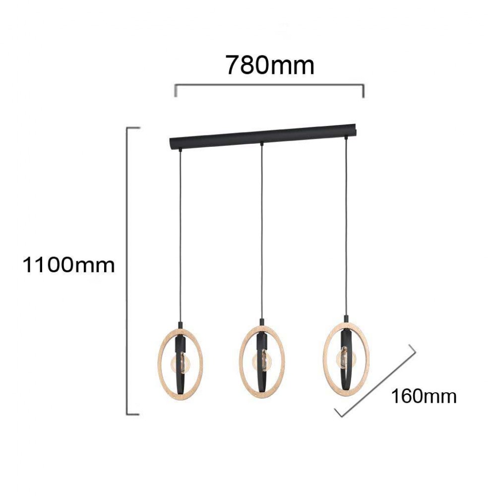 Vintage Κρεμαστό Φωτιστικό Από Μέταλλο Και Ξύλο Τρίφωτο Σε Ράγα 3x40W E27 BASILDON - Eglo