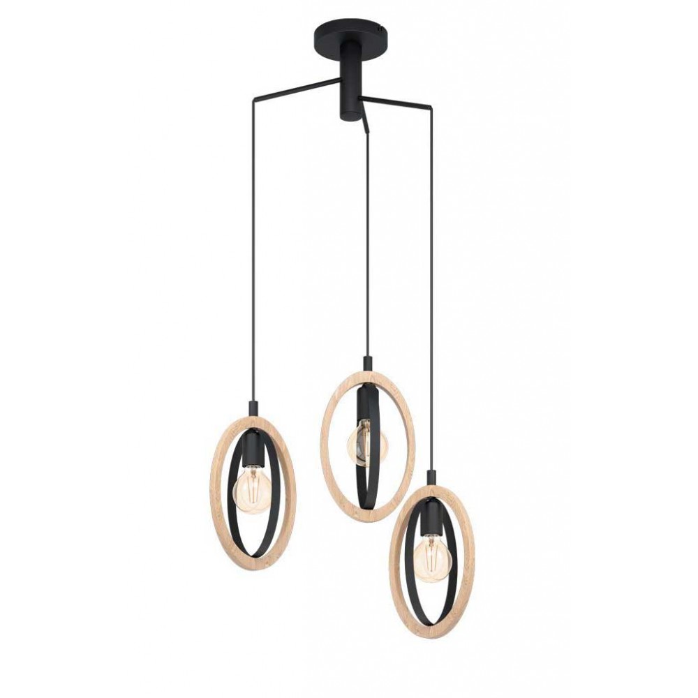 Vintage Κρεμαστό Φωτιστικό Από Μέταλλο Και Ξύλο Τρίφωτο 3x40W E27 BASILDON - Eglo