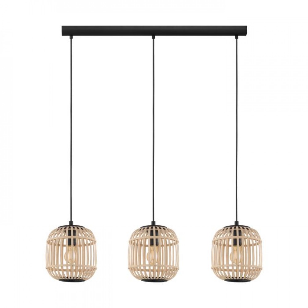 Vintage Κρεμαστό Φωτιστικό Τρίφωτο Από Ξύλο Φυσικό 3xE27 28W BORDESLEY - Eglo