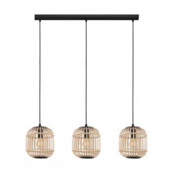 Vintage Κρεμαστό Φωτιστικό Τρίφωτο Από Ξύλο Φυσικό 3xE27 28W BORDESLEY - Eglo