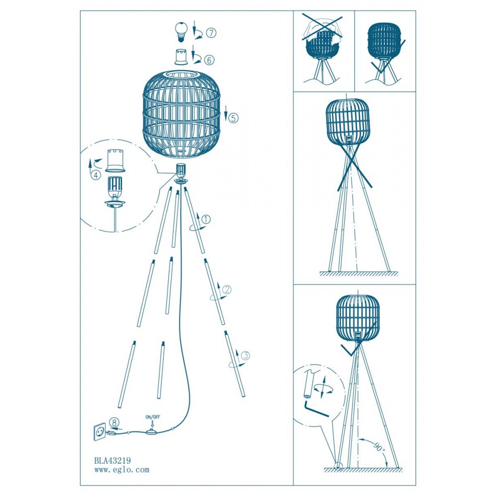 Vintage Φωτιστικό Δαπέδου Από Ξύλο Φυσικό 1xE27 28W BORDESLEY - Eglo