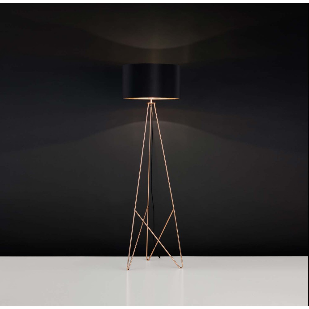 Φωτιστικό Δαπέδου Με Μαύρο Υφασμάτινο Καπέλο Σε Χάλκινο Σώμα 1xE27 60W CAMPORALE - Eglo