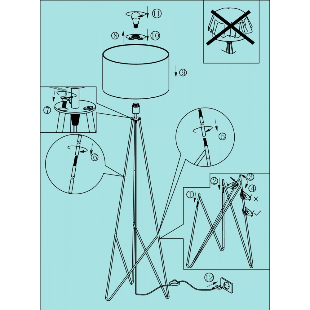 Φωτιστικό Δαπέδου Με Μαύρο Υφασμάτινο Καπέλο Σε Χάλκινο Σώμα 1xE27 60W CAMPORALE - Eglo