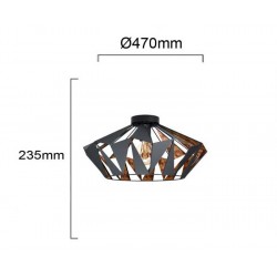 Vintage Πλαφονιέρα Μεταλλική Μαύρη Και Χάλκινη 1x60W E27 CARLTON 6 - Eglo