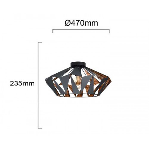 Vintage Πλαφονιέρα Μεταλλική Μαύρη Και Χάλκινη 1x60W E27 CARLTON 6 - Eglo