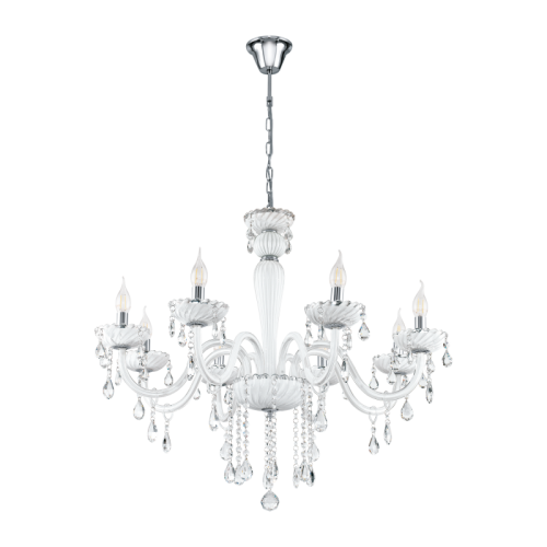 Κρεμαστό Φωτιστικό Πολυέλαιος Γυάλινος Λευκός Ø70cm 8X 40W E14 CARPENTO EGLO