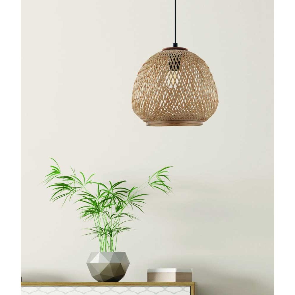 Vintage Κρεμαστό Φωτιστικό Μονόφωτο Από Ξύλο Φυσικό 1xE27 40W DEMBLEBY - Eglo