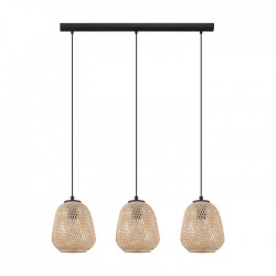 Vintage Κρεμαστό Φωτιστικό Τρίφωτο Από Ξύλο Φυσικό 3xE27 40W DEMBLEBY - Eglo