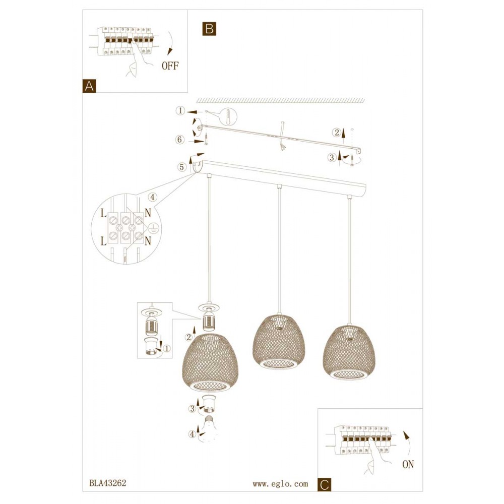Vintage Κρεμαστό Φωτιστικό Τρίφωτο Από Ξύλο Φυσικό 3xE27 40W DEMBLEBY - Eglo