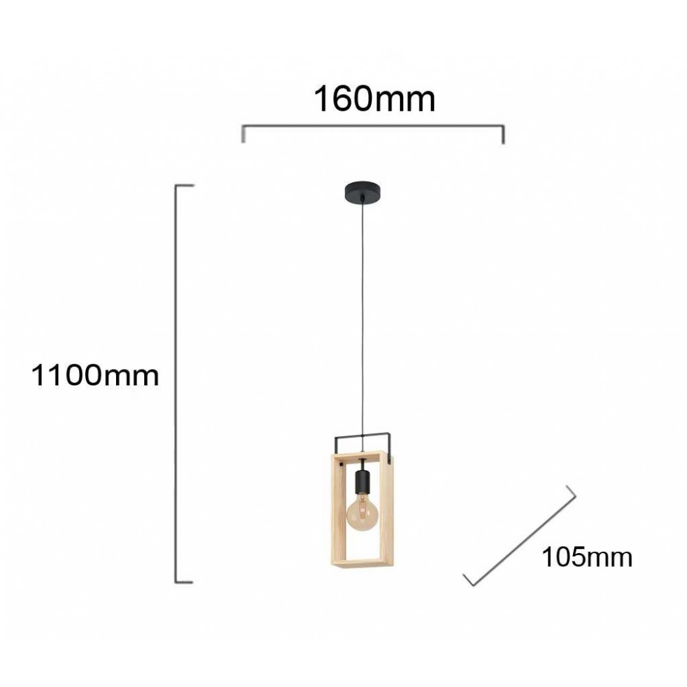 Vintage Κρεμαστό Φωτιστικό Από Μέταλλο Και Ξύλο Μονόφωτο 1x60W E27 FAMBOROUGH - Eglo