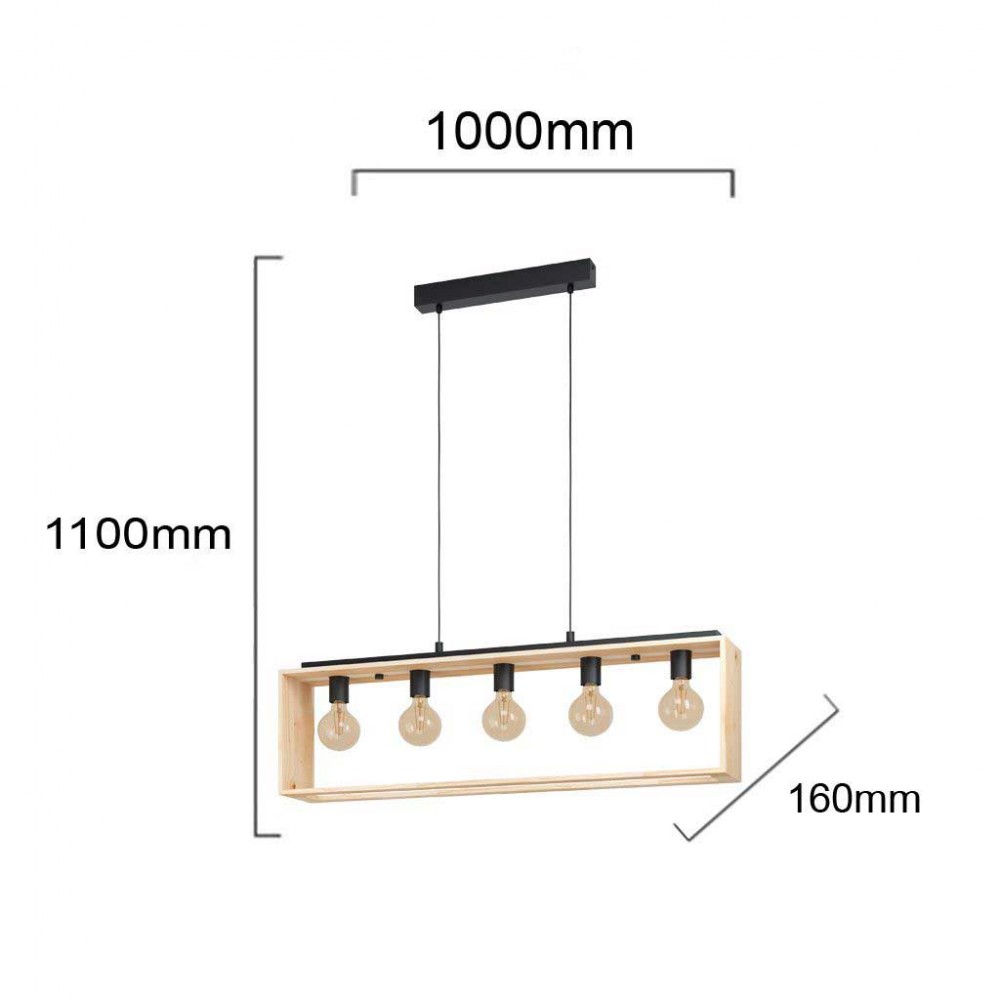 Vintage Κρεμαστό Φωτιστικό Από Μέταλλο Και Ξύλο Πολύφωτο 5x40W E27 FAMBOROUGH - Eglo