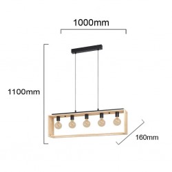 Vintage Κρεμαστό Φωτιστικό Από Μέταλλο Και Ξύλο Πολύφωτο 5x40W E27 FAMBOROUGH - Eglo