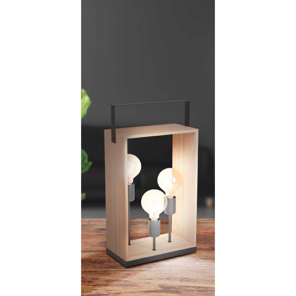 Vintage Επιτραπέζιο Φωτιστικό Από Μέταλλο Και Ξύλο 3x40W E27 FAMBOROUGH - Eglo