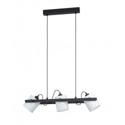 Vintage Κρεμαστό Φωτιστικό Σε Ράγα Μεταλλικό Με Ξύλο Και Υφασμάτινα Καπέλα 3x28W E27 HORNWOOD 1 - Eglo