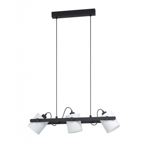 Vintage Κρεμαστό Φωτιστικό Σε Ράγα Μεταλλικό Με Ξύλο Και Υφασμάτινα Καπέλα 3x28W E27 HORNWOOD 1 - Eglo