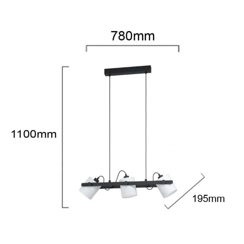 Vintage Κρεμαστό Φωτιστικό Σε Ράγα Μεταλλικό Με Ξύλο Και Υφασμάτινα Καπέλα 3x28W E27 HORNWOOD 1 - Eglo