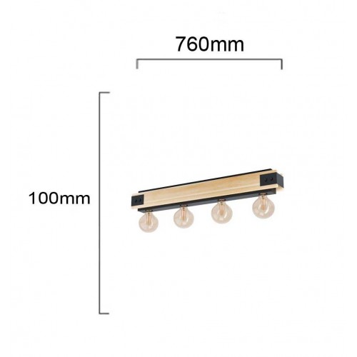 Vintage Φωτιστικό Οροφής Από Μέταλλο Και Ξύλο Πολύφωτο 4x60W E27 LAYHAM - Eglo