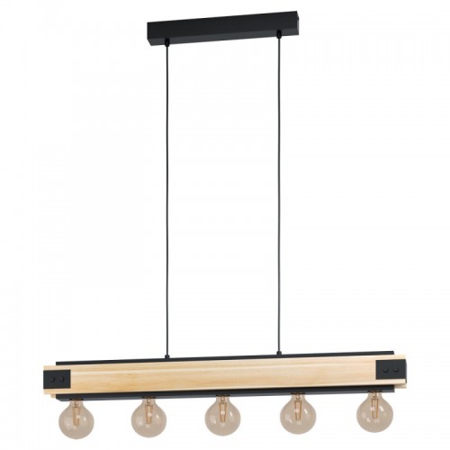 Vintage Κρεμαστό Φωτιστικό Από Μέταλλο Και Ξύλο Πολύφωτο 5x60W E27 LAYHAM - Eglo