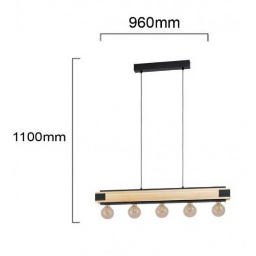 Vintage Κρεμαστό Φωτιστικό Από Μέταλλο Και Ξύλο Πολύφωτο 5x60W E27 LAYHAM - Eglo