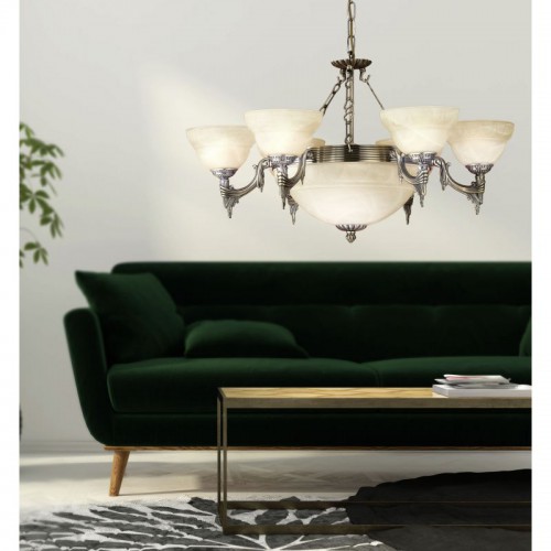 Κλασσικό Κρεμαστό Φωτιστικό Πολύφωτο Σε Καφέ - Σαμπανί Χρώμα Ø74cm 9x 60W E14 MARBELLA Eglo