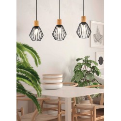 Vintage Κρεμαστό Φωτιστικό Τρίφωτο Από Μέταλλο Και Ξύλο 3x60W E27 PALMORLA - Eglo