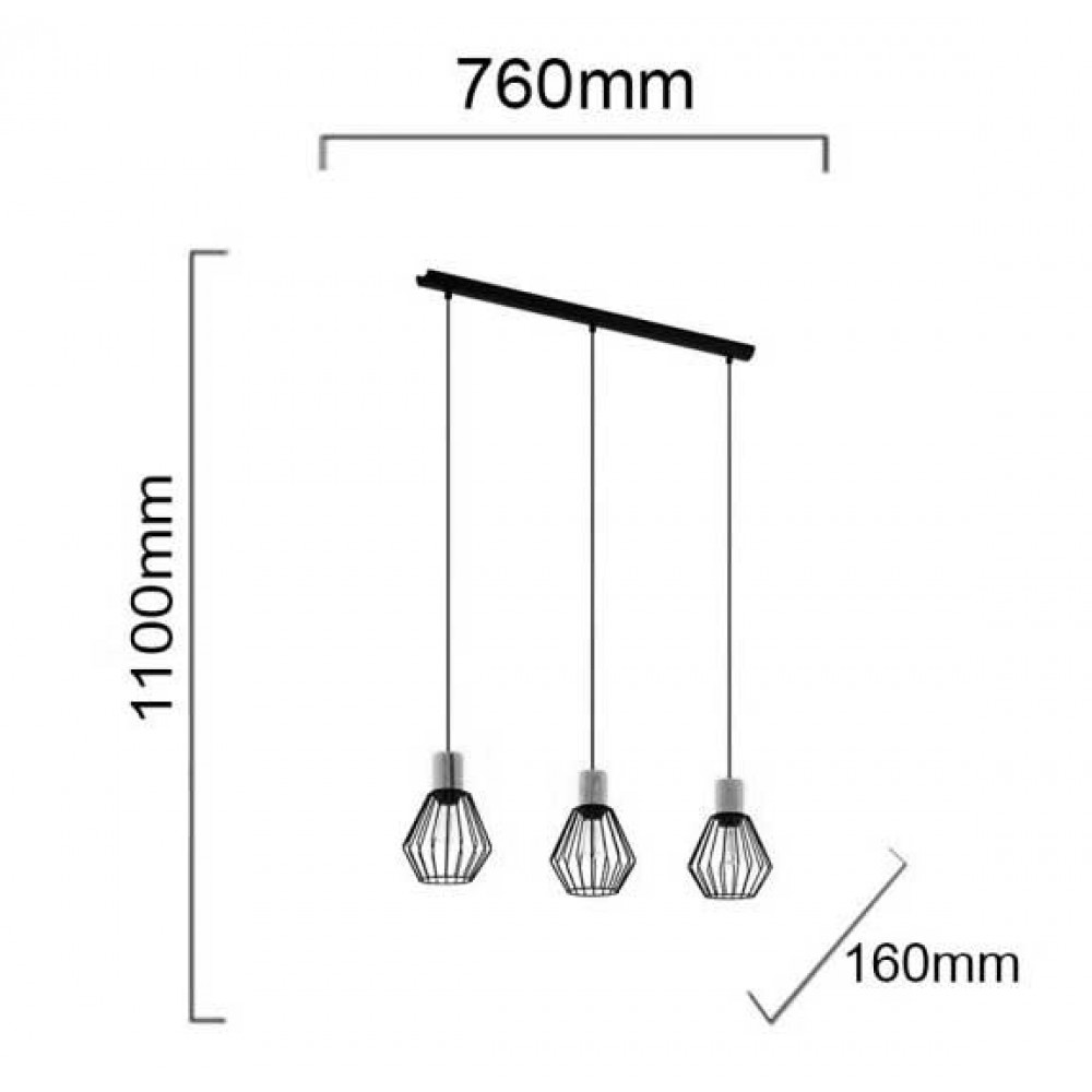 Vintage Κρεμαστό Φωτιστικό Τρίφωτο Από Μέταλλο Και Ξύλο 3x60W E27 PALMORLA - Eglo