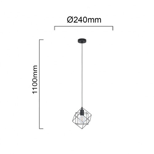 Vintage Κρεμαστό Φωτιστικό Μαύρο Μεταλλικό Μονόφωτο 1x60W E27 STRAITON - Eglo