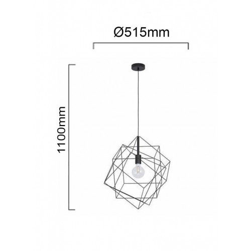 Vintage Κρεμαστό Φωτιστικό Μαύρο Μεταλλικό Μονόφωτο Ø51,5cm 1x60W E27 STRAITON - Eglo