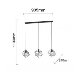 Vintage Κρεμαστό Φωτιστικό Μαύρο Μεταλλικό Τρίφωτο σε Ράγα 3x60W E27 STRAITON - Eglo