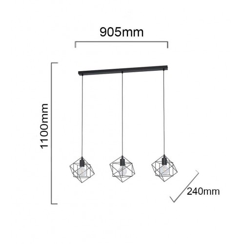 Vintage Κρεμαστό Φωτιστικό Μαύρο Μεταλλικό Τρίφωτο σε Ράγα 3x60W E27 STRAITON - Eglo