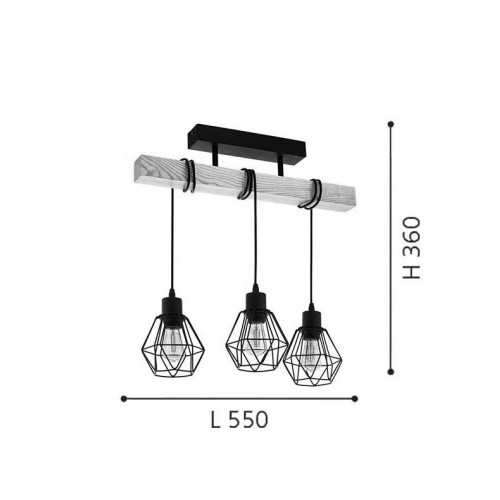 Vintage INDUSTRIAL Πλαφονιέρα Τρίφωτη 3x60W E27 TOWNSHEND 5 - Eglo