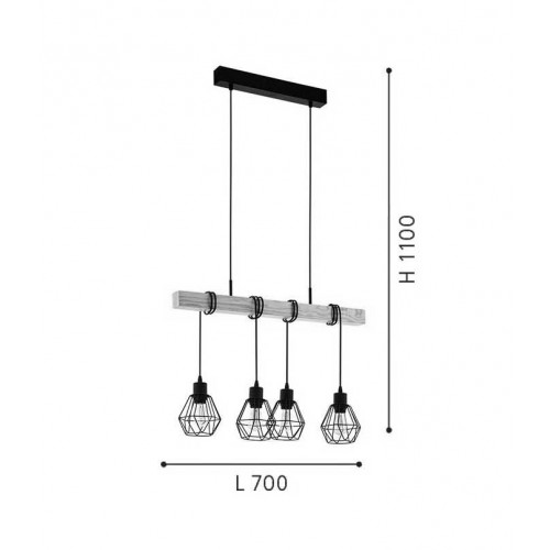 Vintage INDUSTRIAL Κρεμαστό Φωτιστικό Τετράφωτο 4x60W E27 TOWNSHEND 5 - Eglo