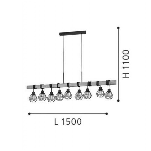 Vintage INDUSTRIAL Κρεμαστό Φωτιστικό Πολύφωτο 9x60W E27 TOWNSHEND 5 - Eglo