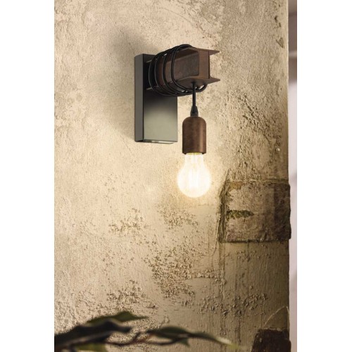 Vintage Industrial Φωτιστικό Τοίχου Σε Καφέ Αντικέ Μέταλλο 1x10W E27 TOWNSHEND 4 - Eglo