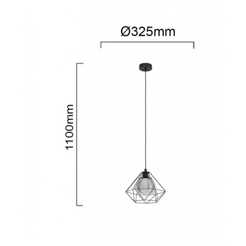 Vintage Κρεμαστό Φωτιστικό Μαύρο Μεταλλικό Με Γυαλί Ø32,5cm 1x40W E27 VERNHAM - Eglo