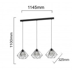 Vintage Κρεμαστό Φωτιστικό Μαύρο Μεταλλικό Με Γυαλί Τρίφωτο 3x40W E27 VERNHAM - Eglo