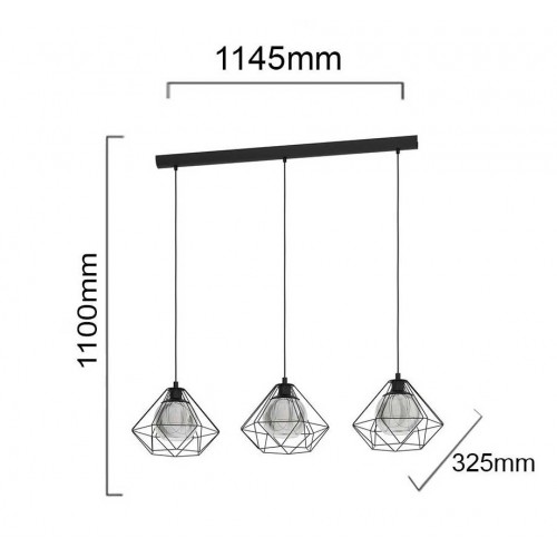 Vintage Κρεμαστό Φωτιστικό Μαύρο Μεταλλικό Με Γυαλί Τρίφωτο 3x40W E27 VERNHAM - Eglo