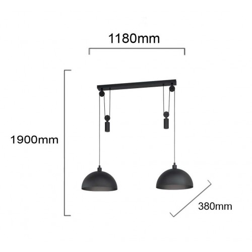 Κρεμαστό Φωτιστικό Vintage Industrial Μαύρο Μεταλλικό Δίφωτο 2x40W E27 WINKWORTH 1 - Eglo