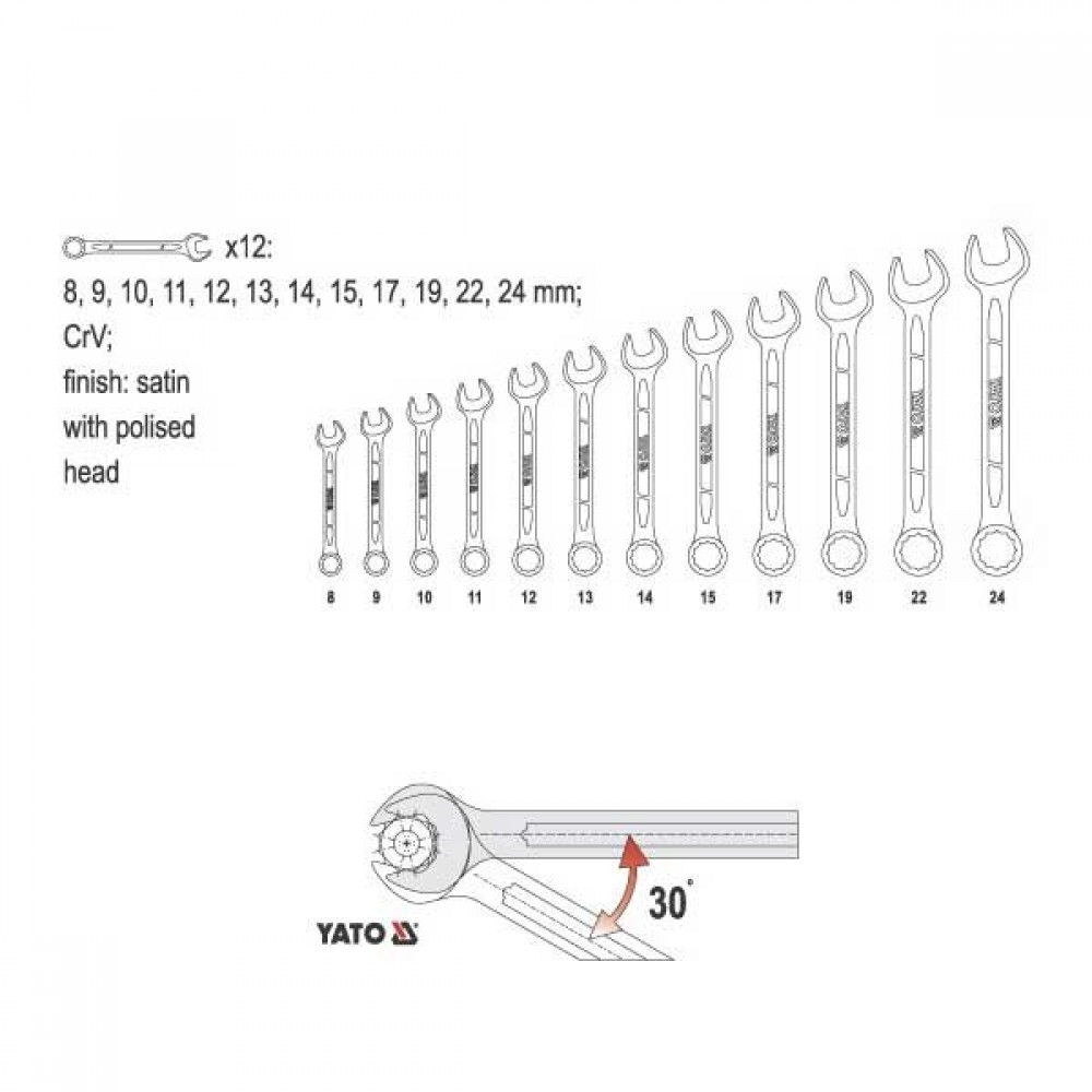 Σετ Γερμανοπολύγωνα Επαγγελματικά 12τμχ Νο 8-24 YT-0362 - Yato Tools