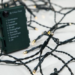 96 LED Σε Σειρά Με Μπαταρία 8 Προγραμμάτων Με Χρονοδιακόπτη Και Πράσινο Καλώδιο Αδιάβροχα IP44 Θερμό Λευκό Magic Christmas