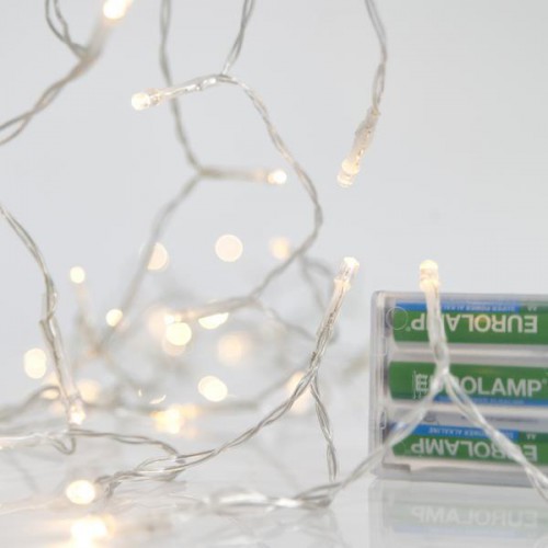 20 LED Σε Σειρά Με Μπαταρία Και Διάφανο Καλώδιο IP20 Θερμό Λευκό 2500K Magic Christmas