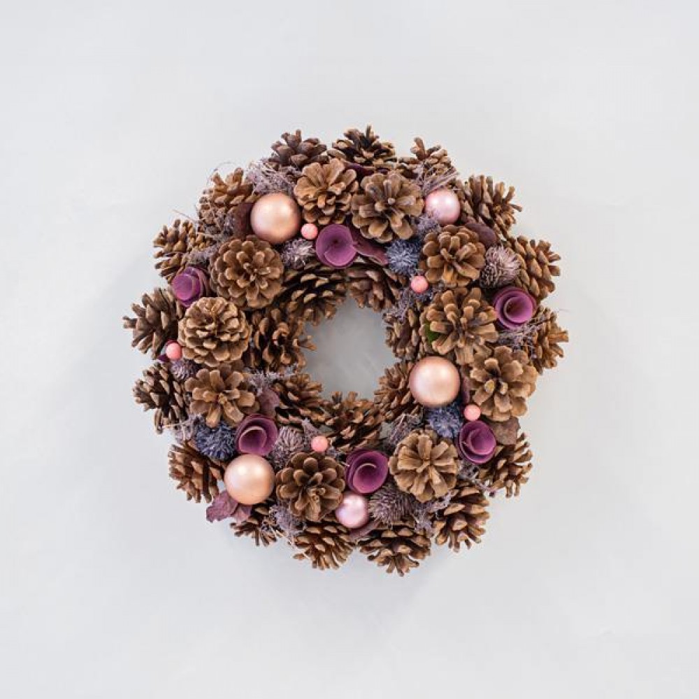 ΣΤΕΦΑΝΙ, ΜΕ ΚΟΥΚΟΥΝΑΡΕΣ ΚΑΙ ΡΟΖ ΔΙΑΚΟΣΜΗΤΙΚΑ, 34cm Magic Christmas