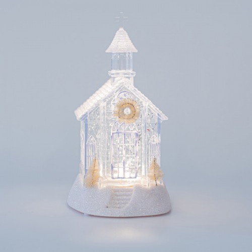 ΠΛΑΣΤΙΚΗ ΕΚΚΛΗΣΙΑ, ΔΙΑΦΑΝΗ, ΦΩΤΙΖΟΜΕΝΗ, ΜΕ ΝΕΡΟ, ΜΠΑΤΑΡΙΑΣ, 1  ΘΕΡΜΟ ΛΕΥΚΟ LED, 11,5x13x21,5cm Magic Christmas