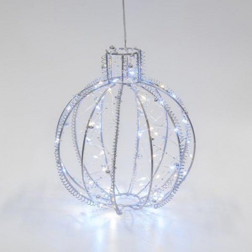 ΑΣΗΜΙ ΜΕΤΑΛΛΙΚΗ ΜΠΑΛΑ ΦΩΤΙΖΟΜΕΝΗ 80cm, 640 MINI LED, ΣΤΑΘΕΡΟΣ ΜΕΤΑΣΧΗΜΑΤΙΣΤΗΣ, ΑΣΗΜΙ ΧΑΛΚΙΝΟ ΚΑΛΩΔΙΟ, ΘΕΡΜΟ ΛΕΥΚΟ LED, ΠΡΟΕΚΤΑΣΗ ΠΑΡΟΧΗΣ 3m, IP44 Magic Christmas